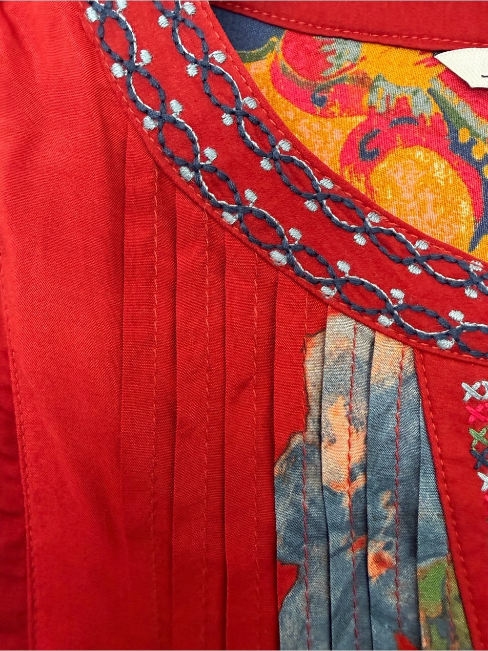 John Mark Embroidered Multi Patch Boho Tunic Blouse Dark Spice L - Picture 14 of 15